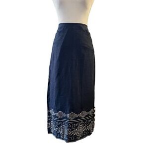Sundace 100% Linen Women’s Midi Skirt Size 4 Blue Boho Cottagecore